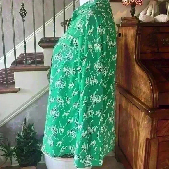 Charter Club ladies blouse NWOT green giraffe print. Never worn. PL long sleeve - Picture 3 of 7